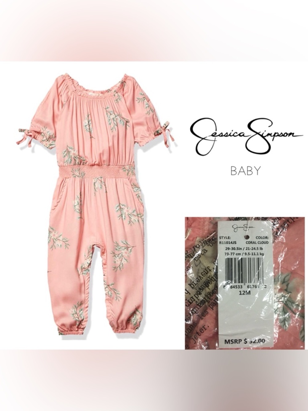 🆕JESSICA SIMPSON BABY - 12M - NWT - PINK GREEN FLORAL JUMPSUIT
